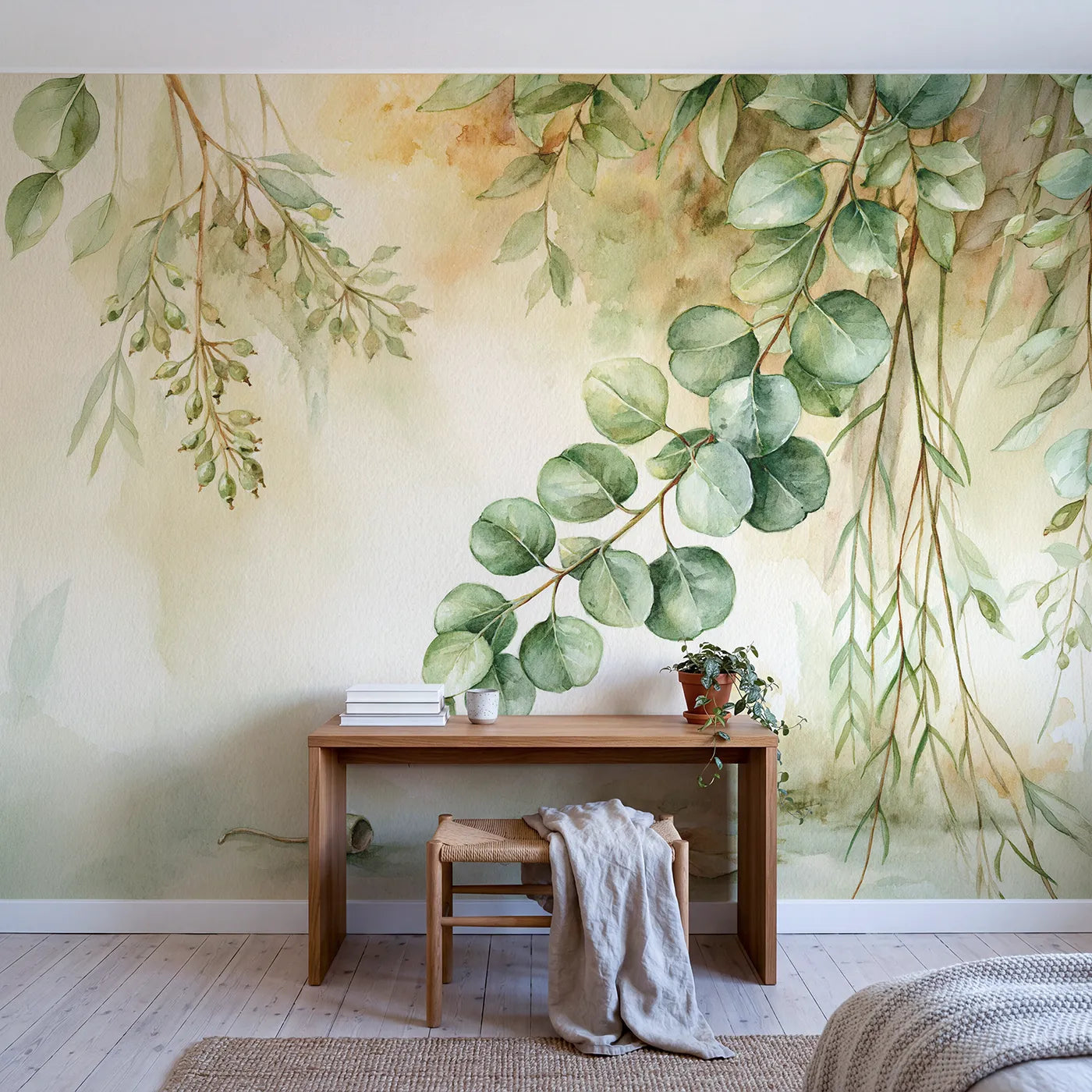 Eucalyptus Sprig Study Wallpaper Mural in playroom setting by Whimsy Tots