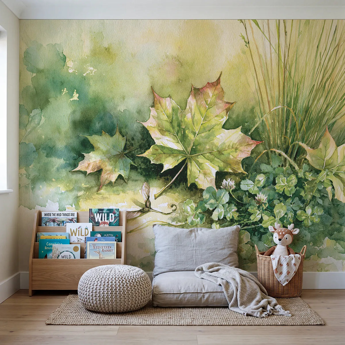 Maple Leaf Study Wallpaper Mural in playroom setting by Whimsy Tots