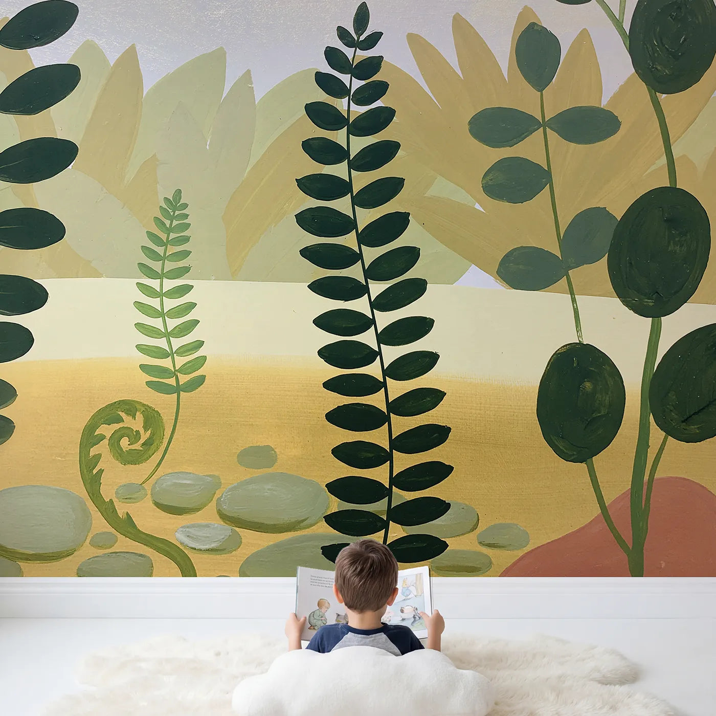 Child in nursery with Folk Fern Bold Wallpaper Mural by Whimsy Tots
