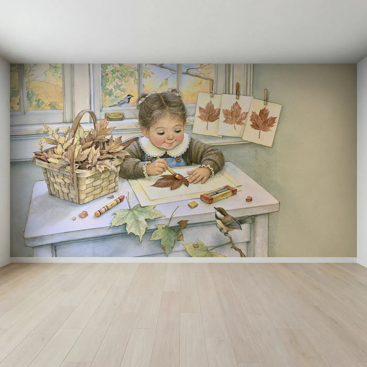 Full view of The Leaf Rubbing Wallpaper Mural by Whimsy Tots