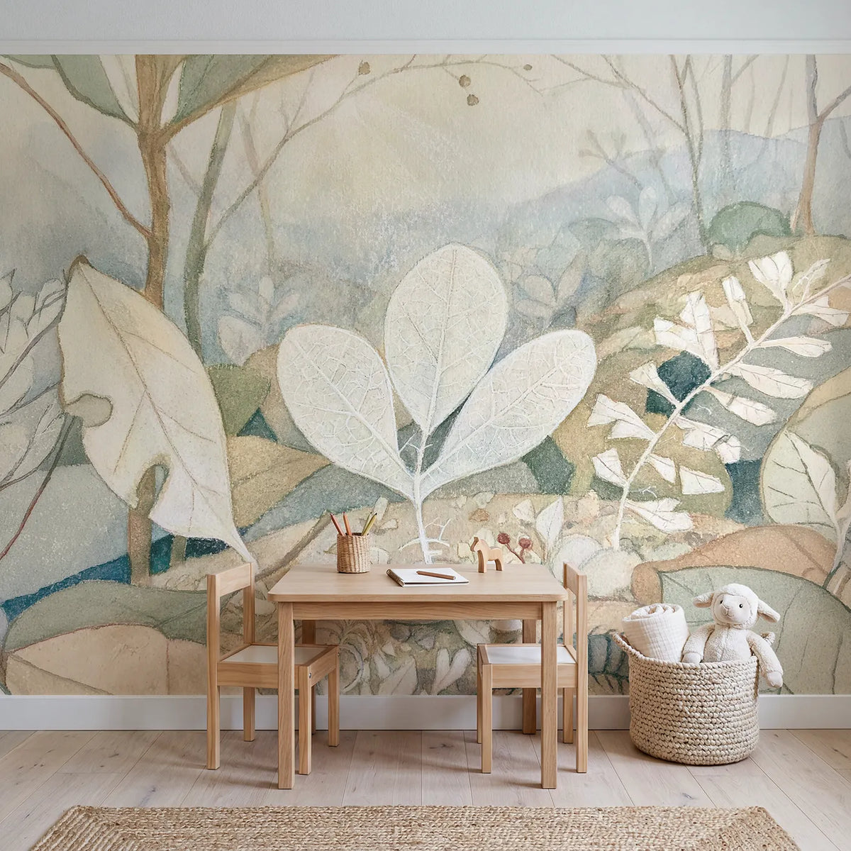 The Leaf Skeleton Wallpaper Mural in playroom setting by Whimsy Tots