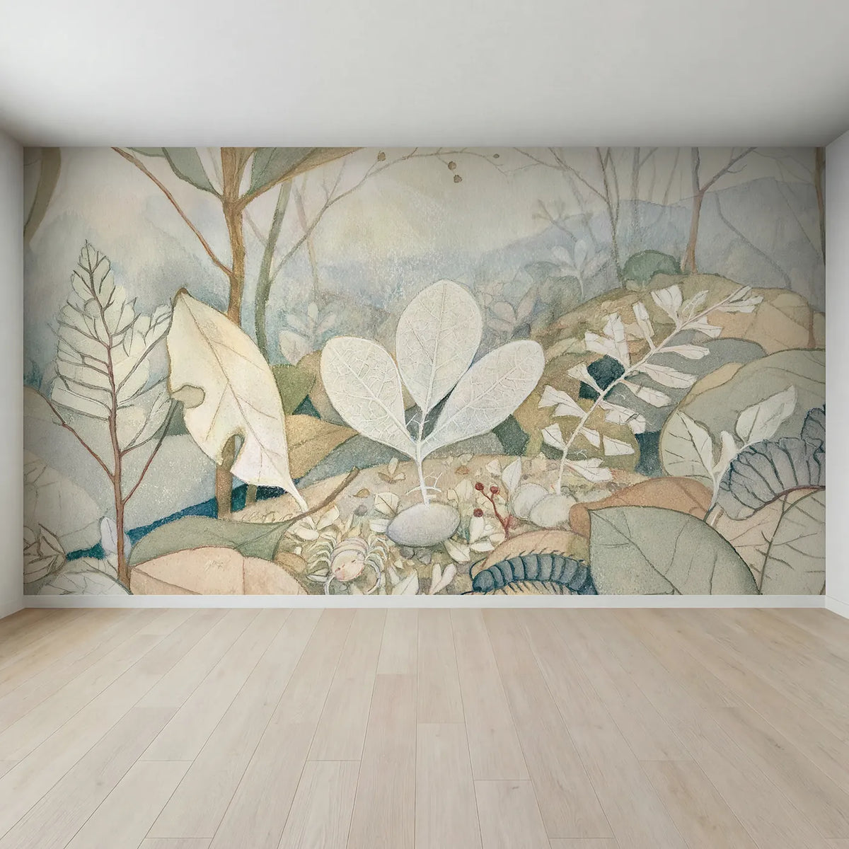 Full view of The Leaf Skeleton Wallpaper Mural by Whimsy Tots