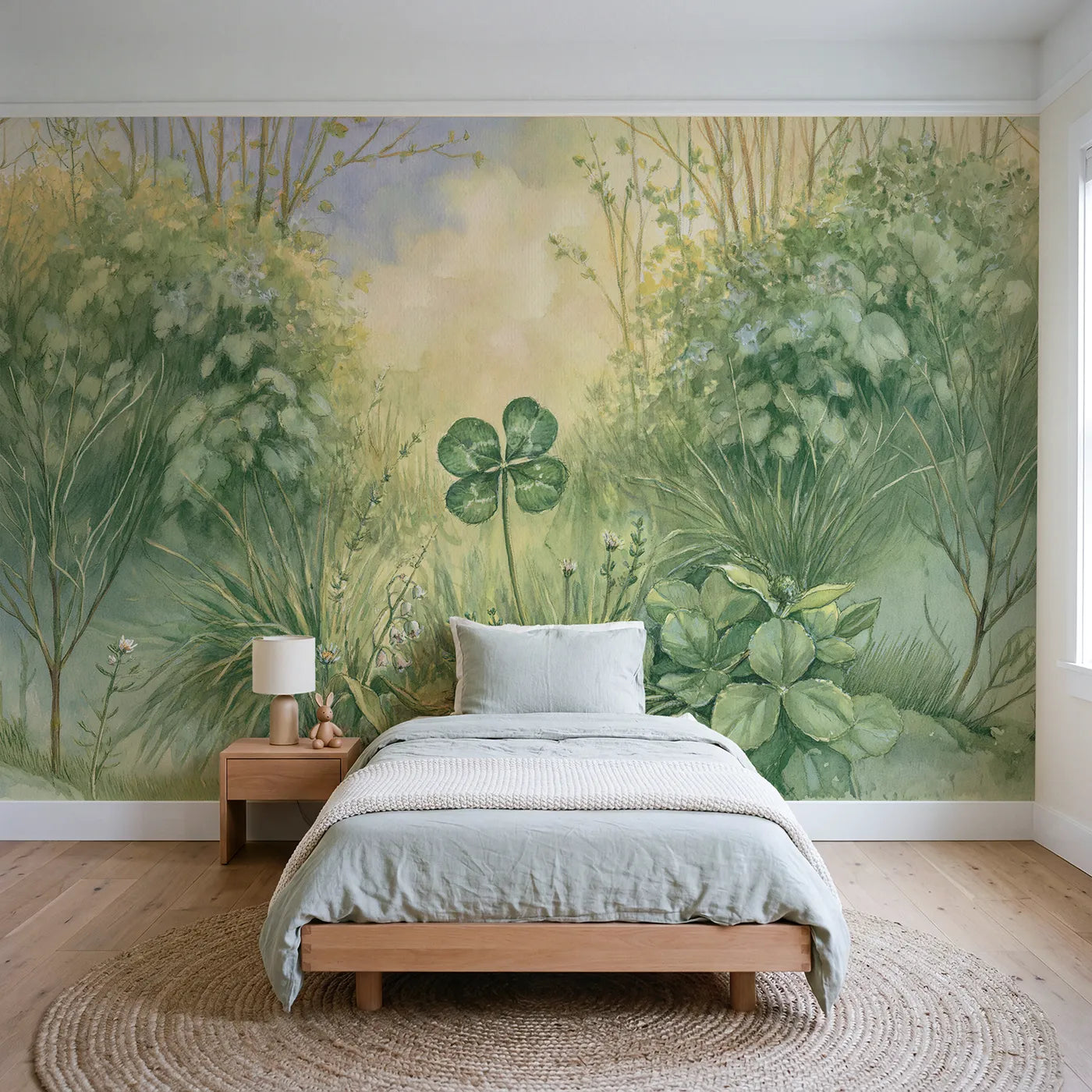 Leaf wall mural of a little lucky clover trio by Whimsy Tots