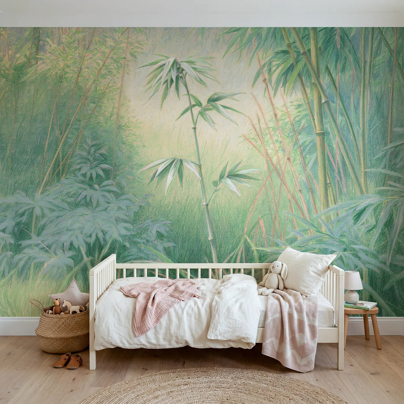 Leaf wall mural of a soft jointed bamboo stalk by Whimsy Tots