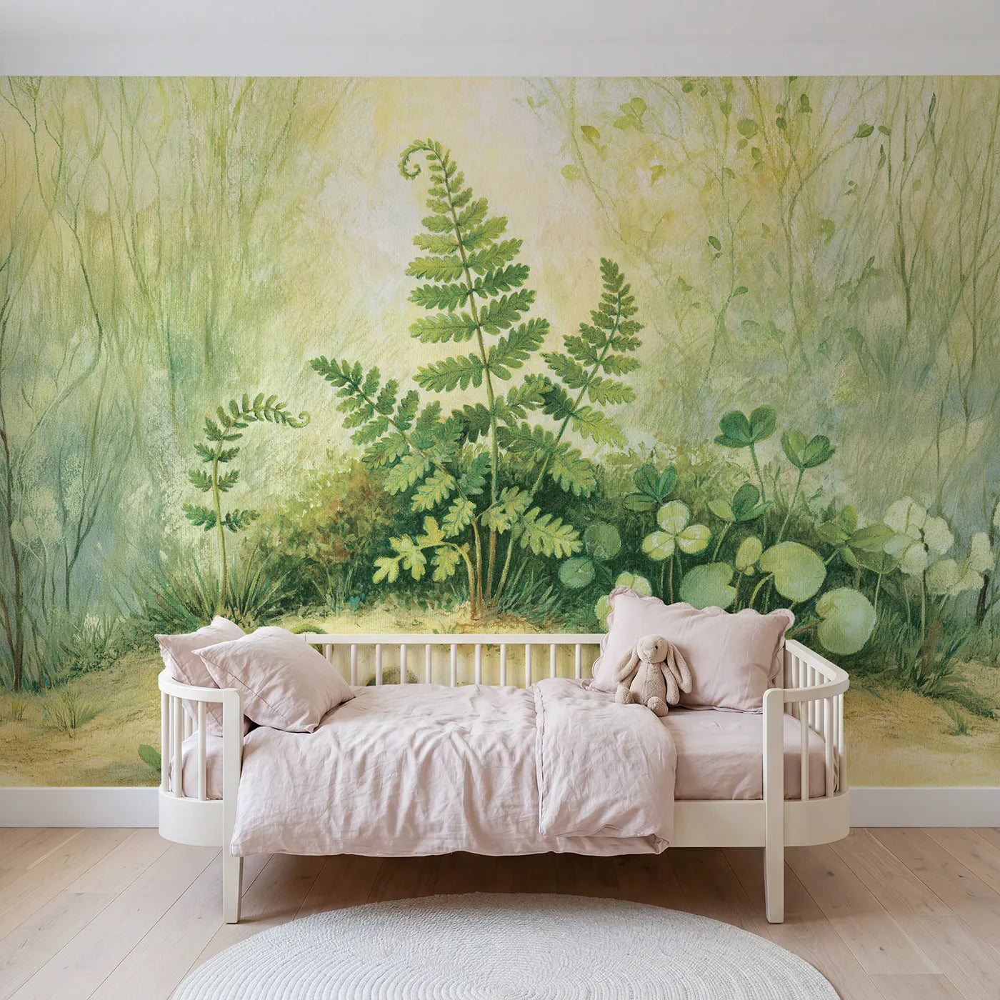 Storybook wall mural of a friendly little fern by Whimsy Tots