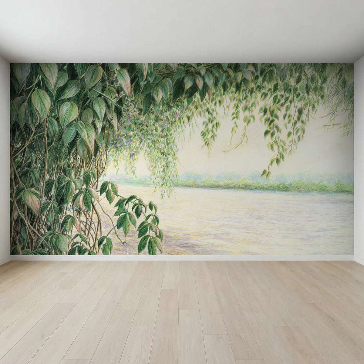 Full view of Greenery Garland Wallpaper Mural by Whimsy Tots
