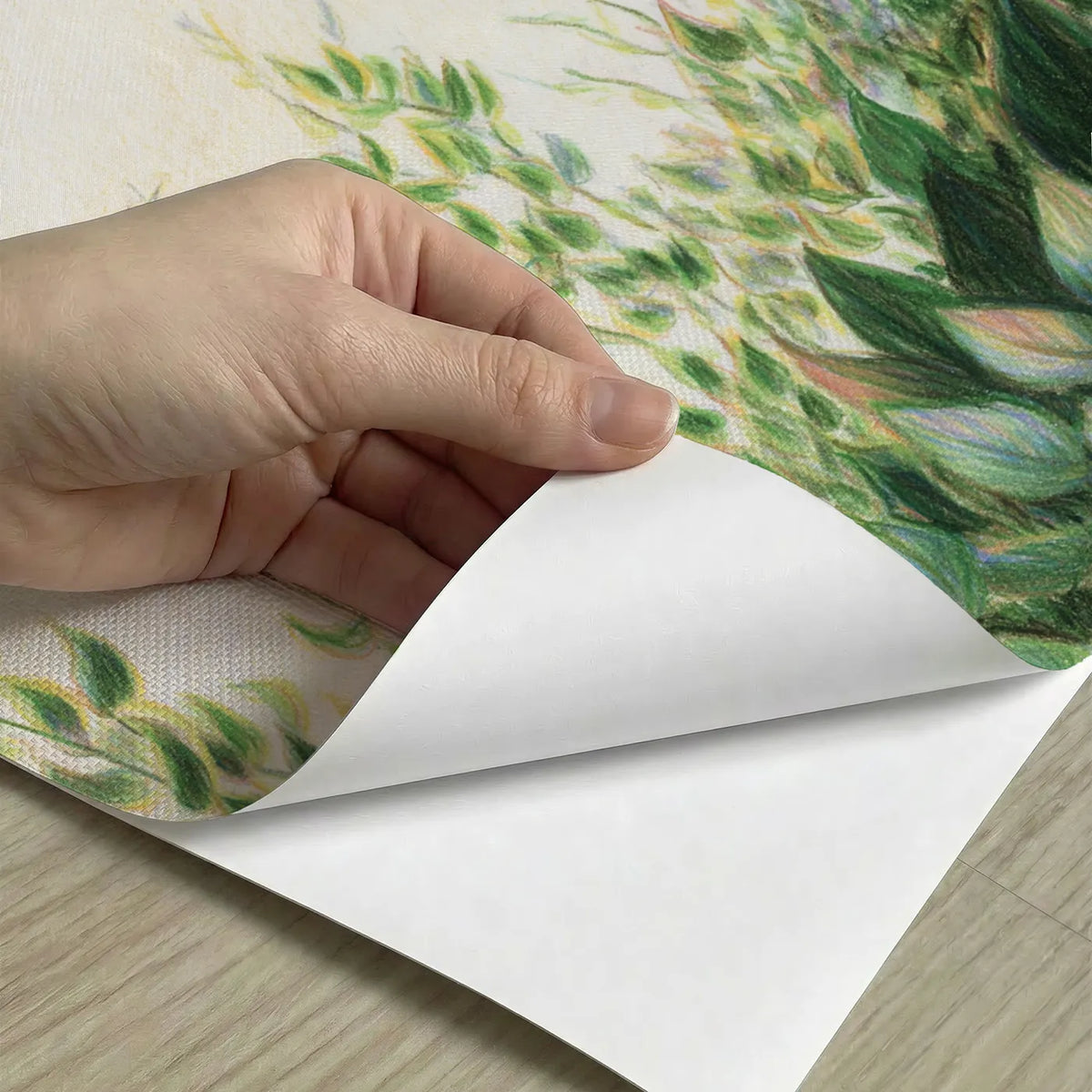 Peel-and-stick detail of Greenery Garland Wallpaper Mural by Whimsy Tots