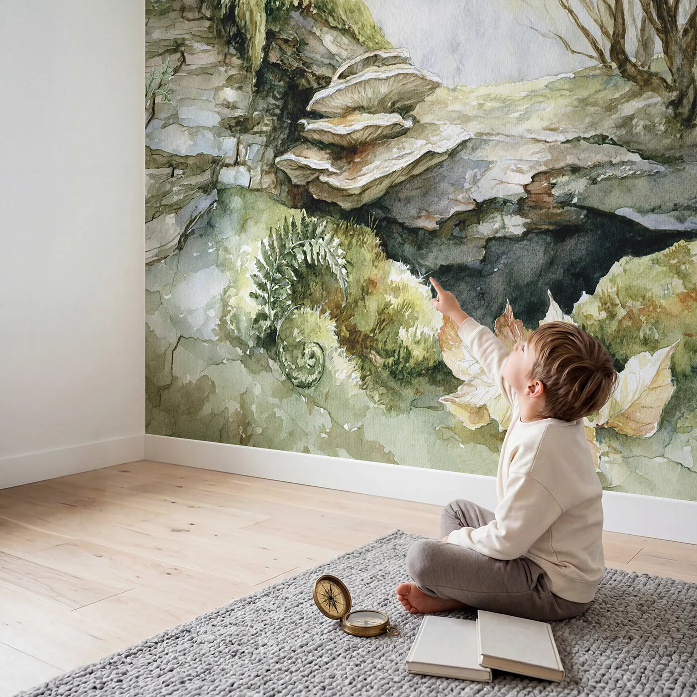 Child in nursery with Bracket Fungi Study Wallpaper Mural by Whimsy Tots