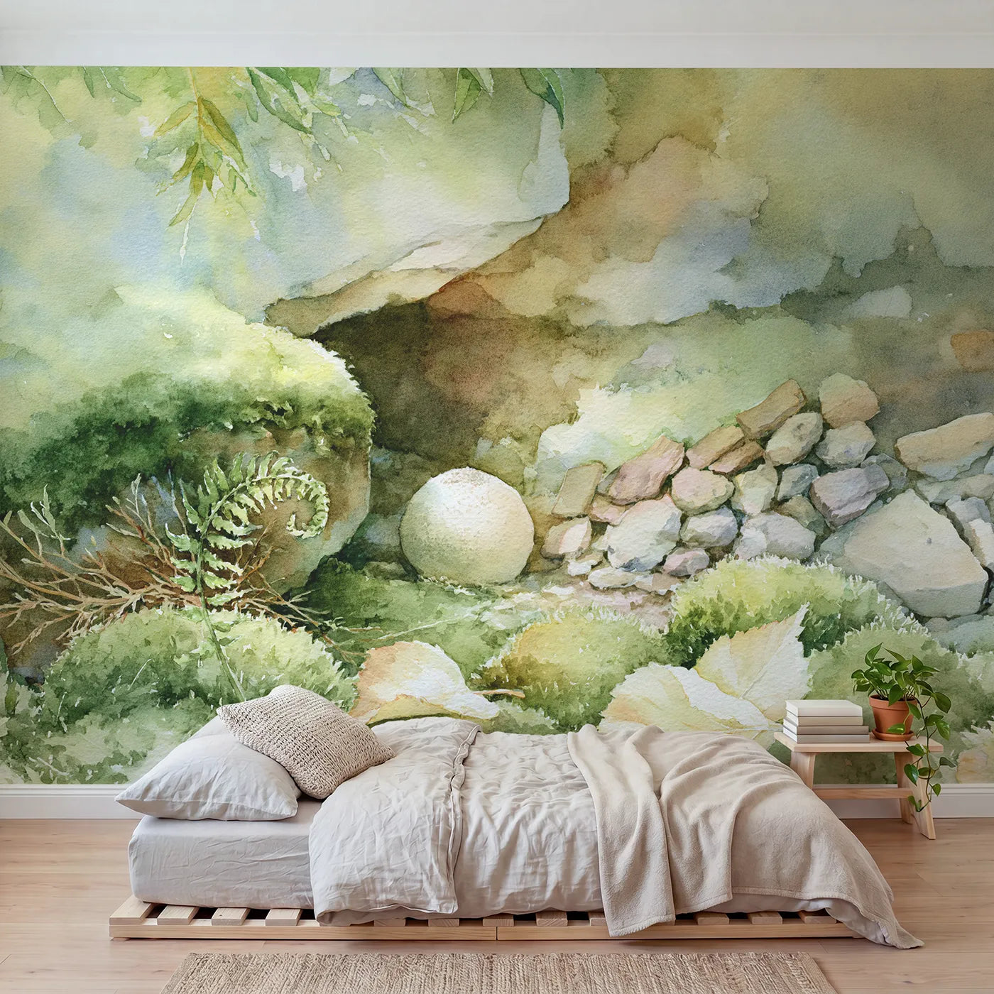 Watercolor wall mural of a soft round puffball by Whimsy Tots