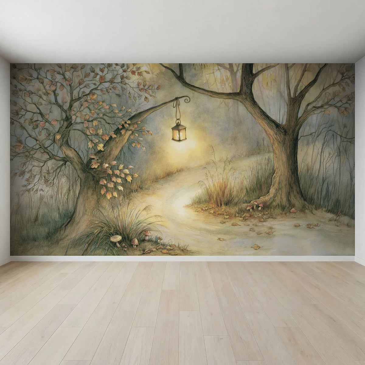 Full view of Lantern Lit Path Wallpaper Mural by Whimsy Tots