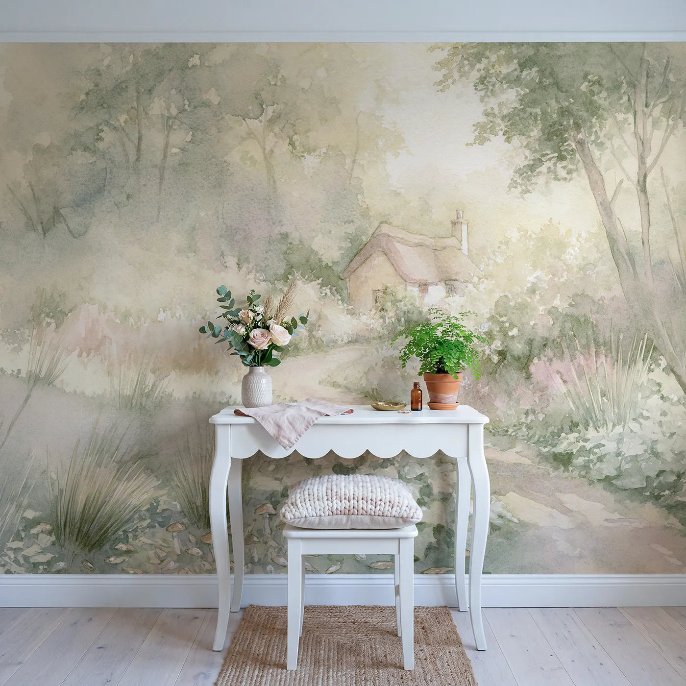 Dewy Garden Path Wallpaper Mural in playroom setting by Whimsy Tots