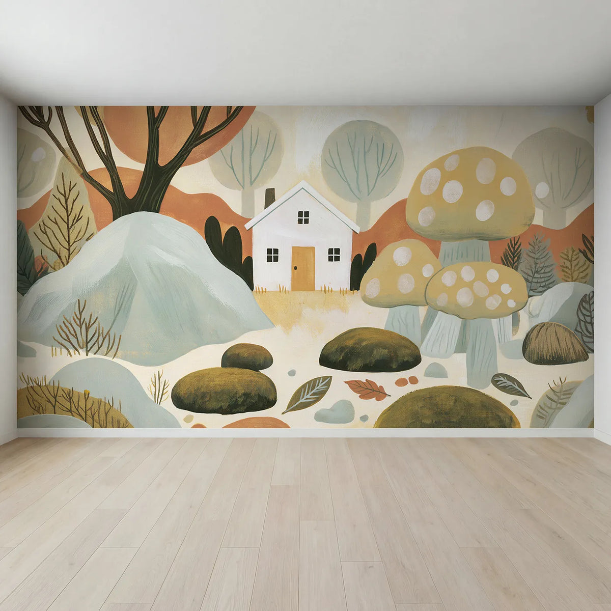 Full view of Folk Cottage Shape Wallpaper Mural by Whimsy Tots