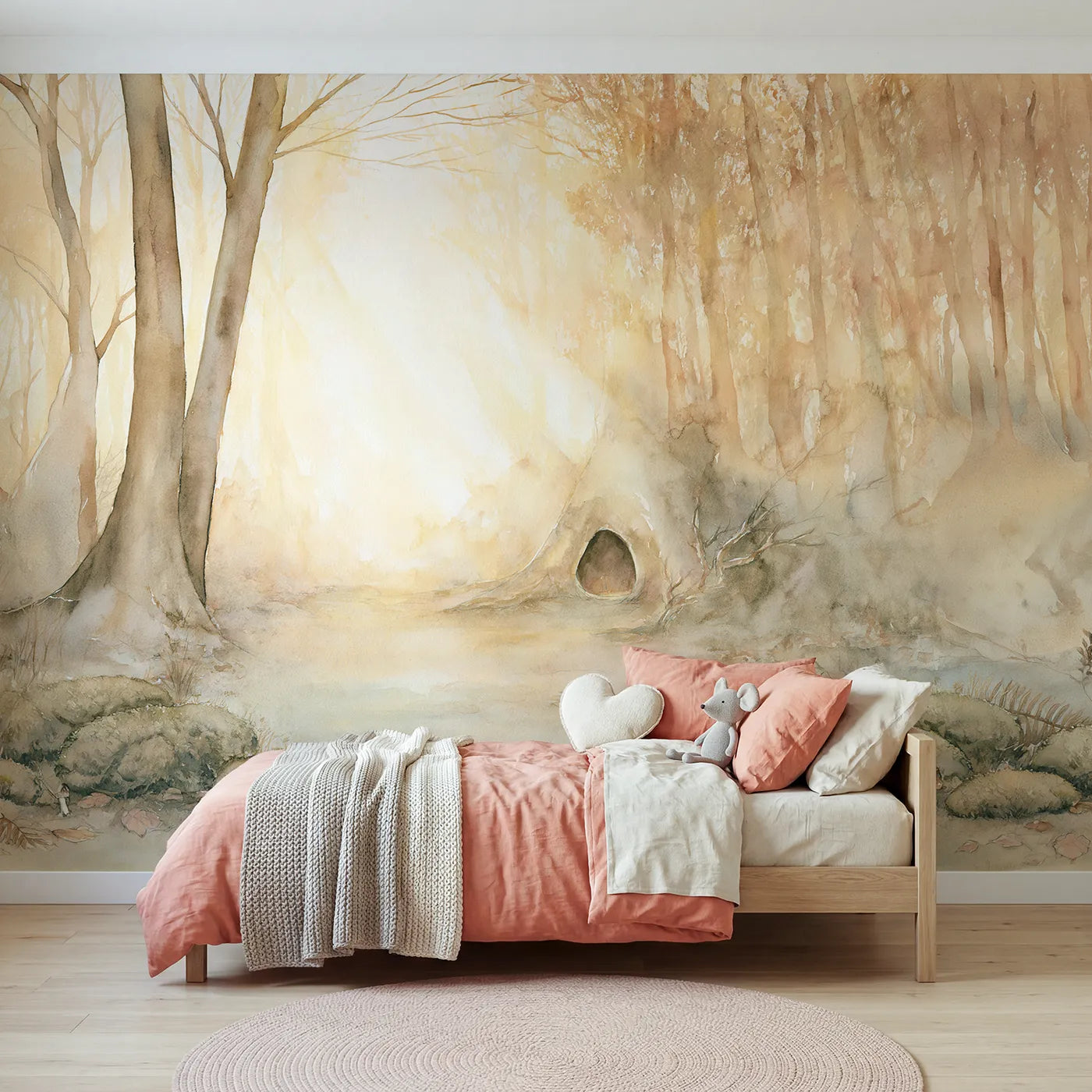 Storybook wall mural of a glowing tree hollow by Whimsy Tots