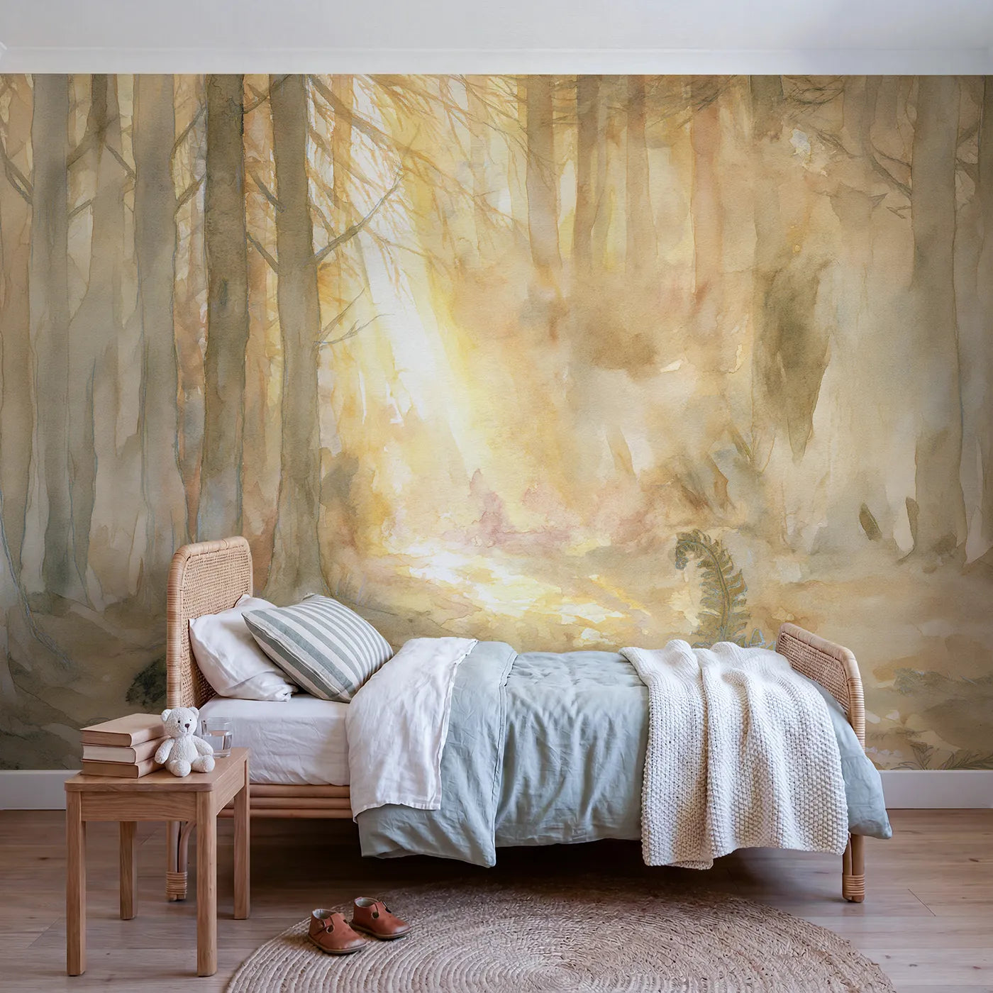 Storybook wall mural of gentle forest glow by Whimsy Tots