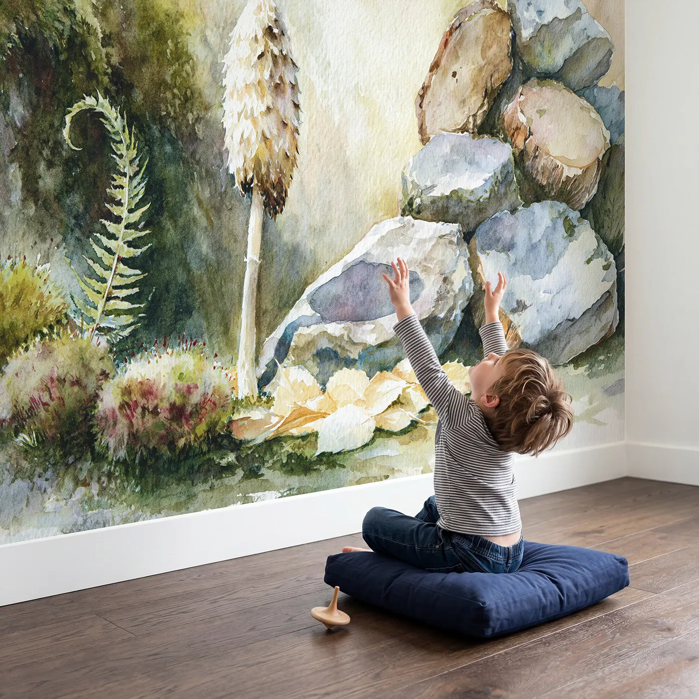 Child in nursery with Shaggy Mane Study Wallpaper Mural by Whimsy Tots