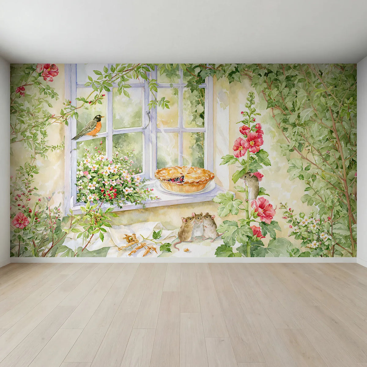 Full view of The Cooling Pie Wallpaper Mural by Whimsy Tots