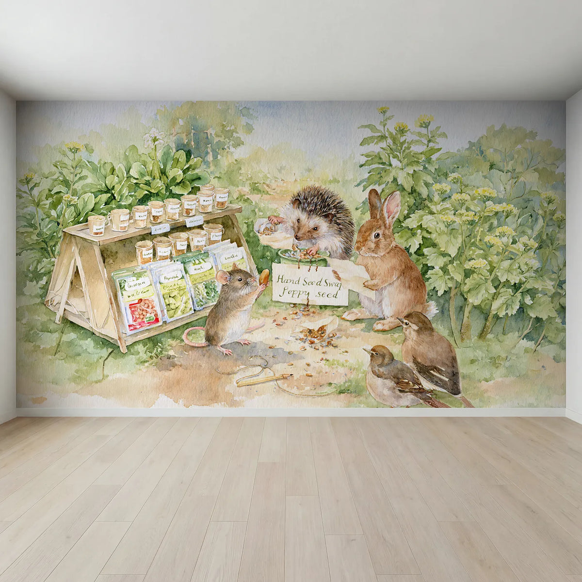 Full view of The Seed Swap Wallpaper Mural by Whimsy Tots