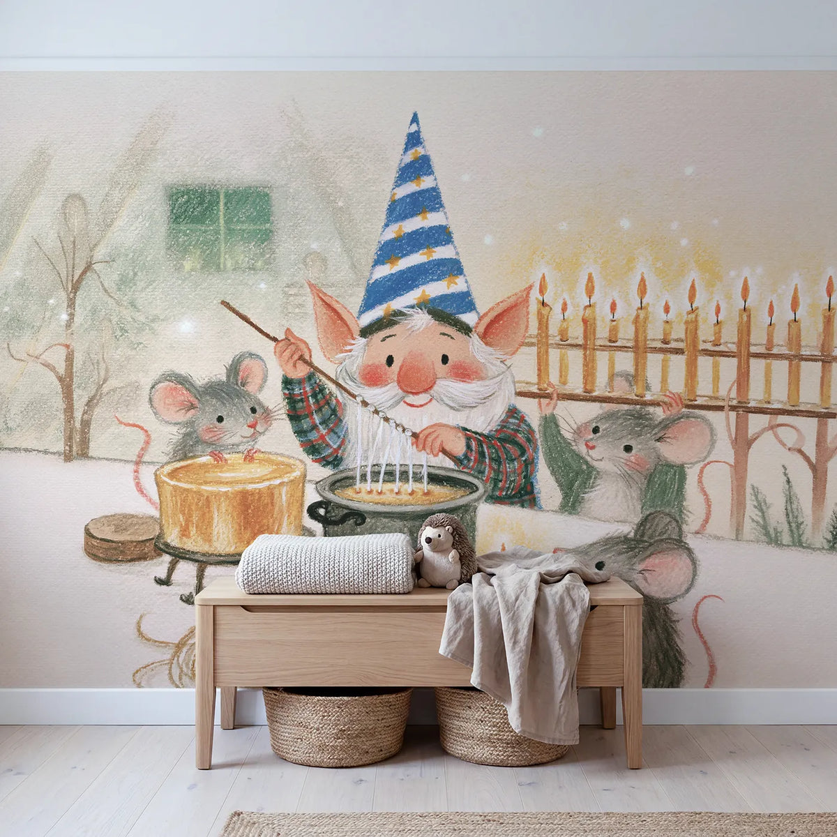 Candle Dipping Evening Wallpaper Mural in playroom setting by Whimsy Tots