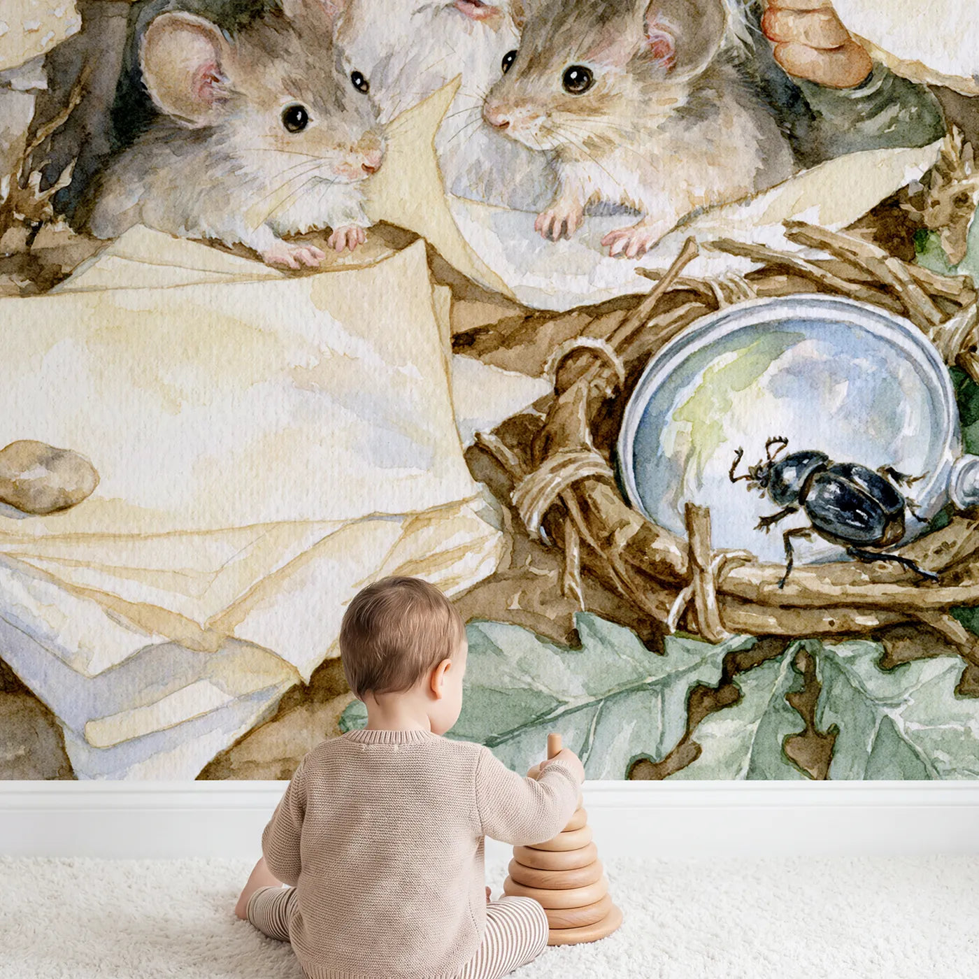 Child in nursery with The Spore Print Lesson Wallpaper Mural by Whimsy Tots