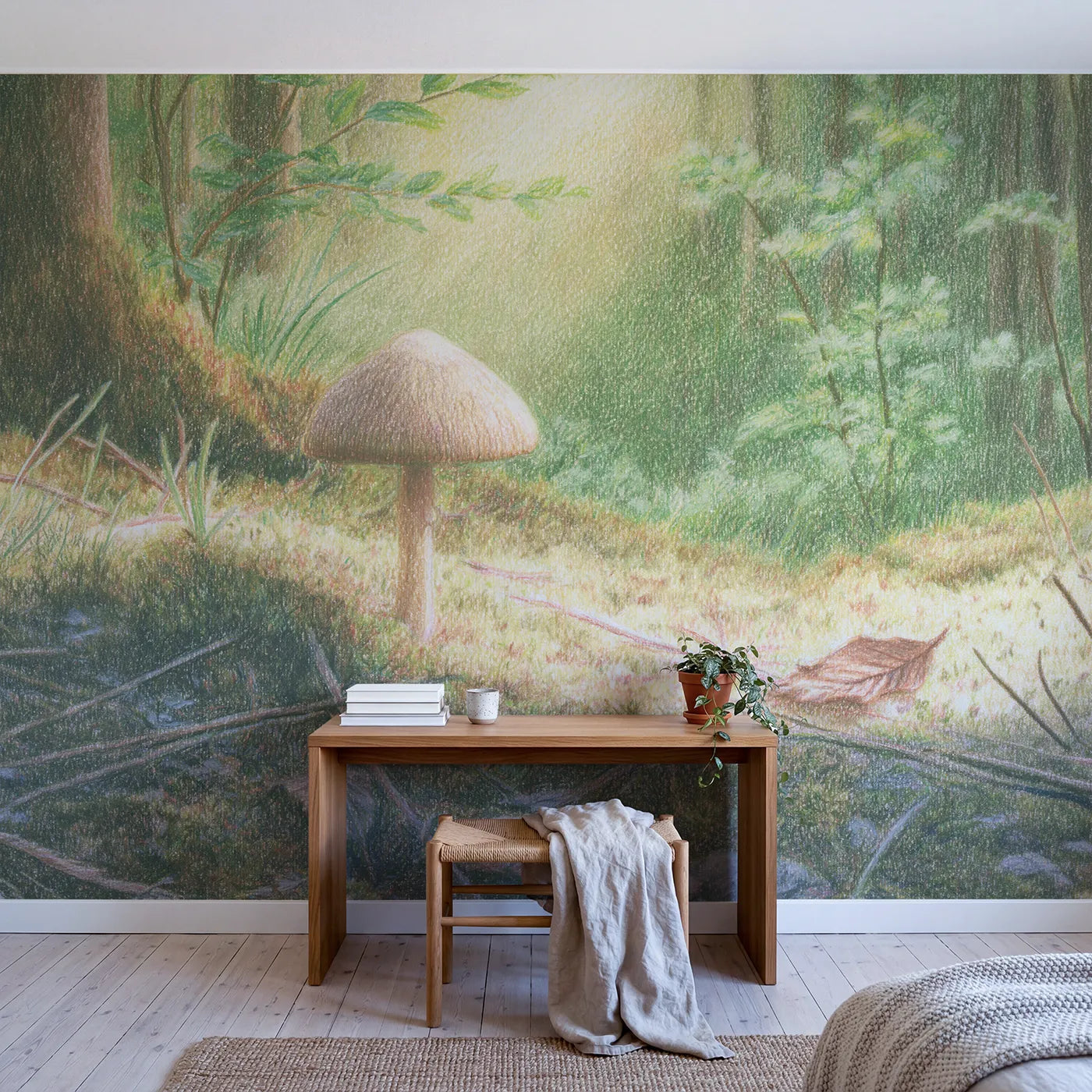 Soft Parasol Mushroom Wallpaper Mural in playroom setting by Whimsy Tots