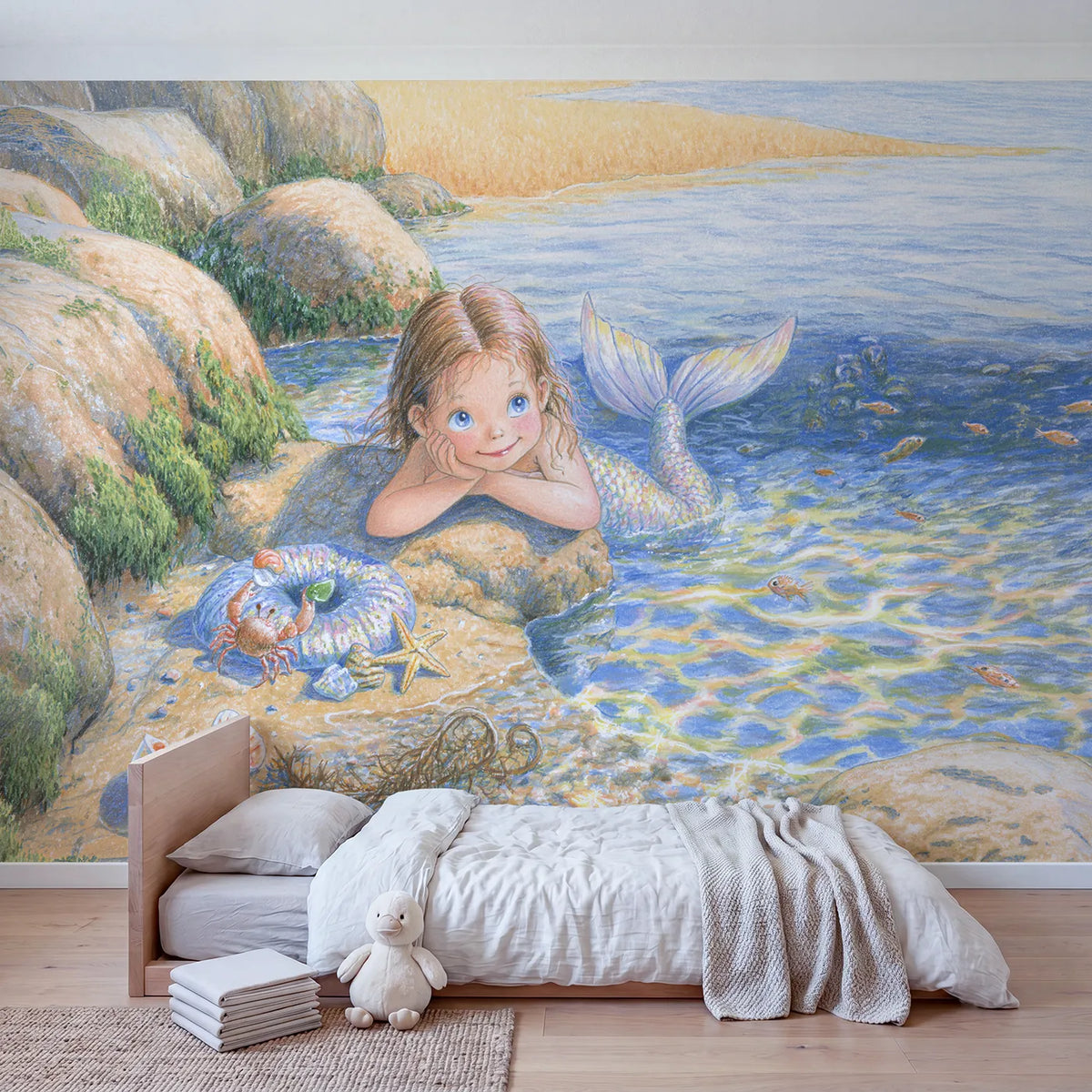 Mermaid Tide Pool Day Wallpaper Mural in playroom setting by Whimsy Tots