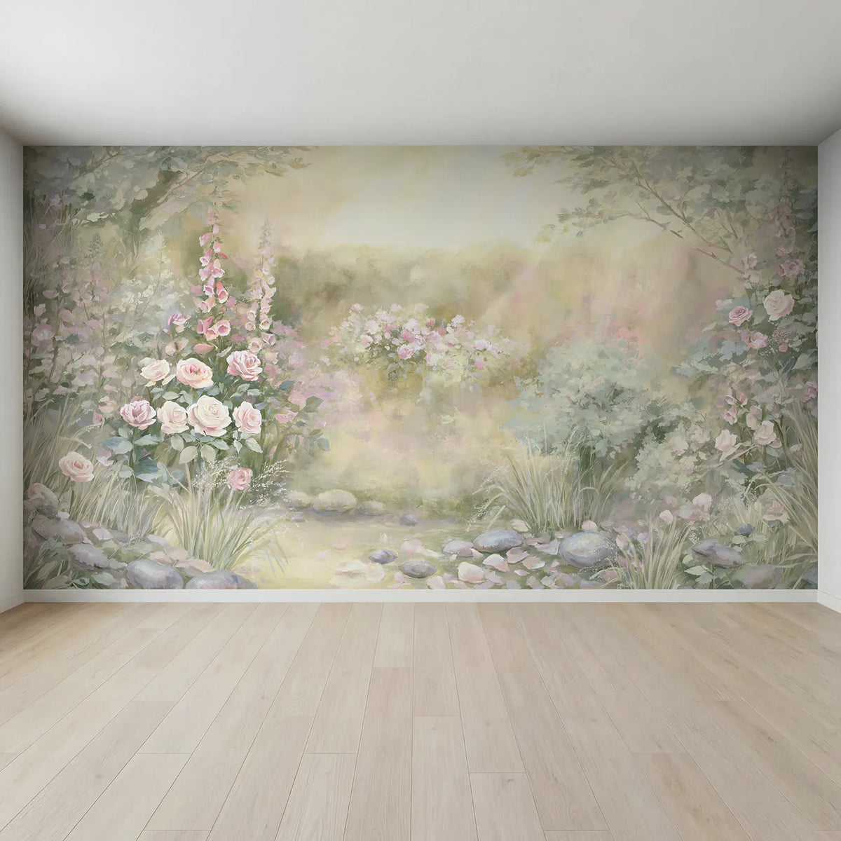 Full view of Enchanted Garden Dawn Wallpaper Mural by Whimsy Tots