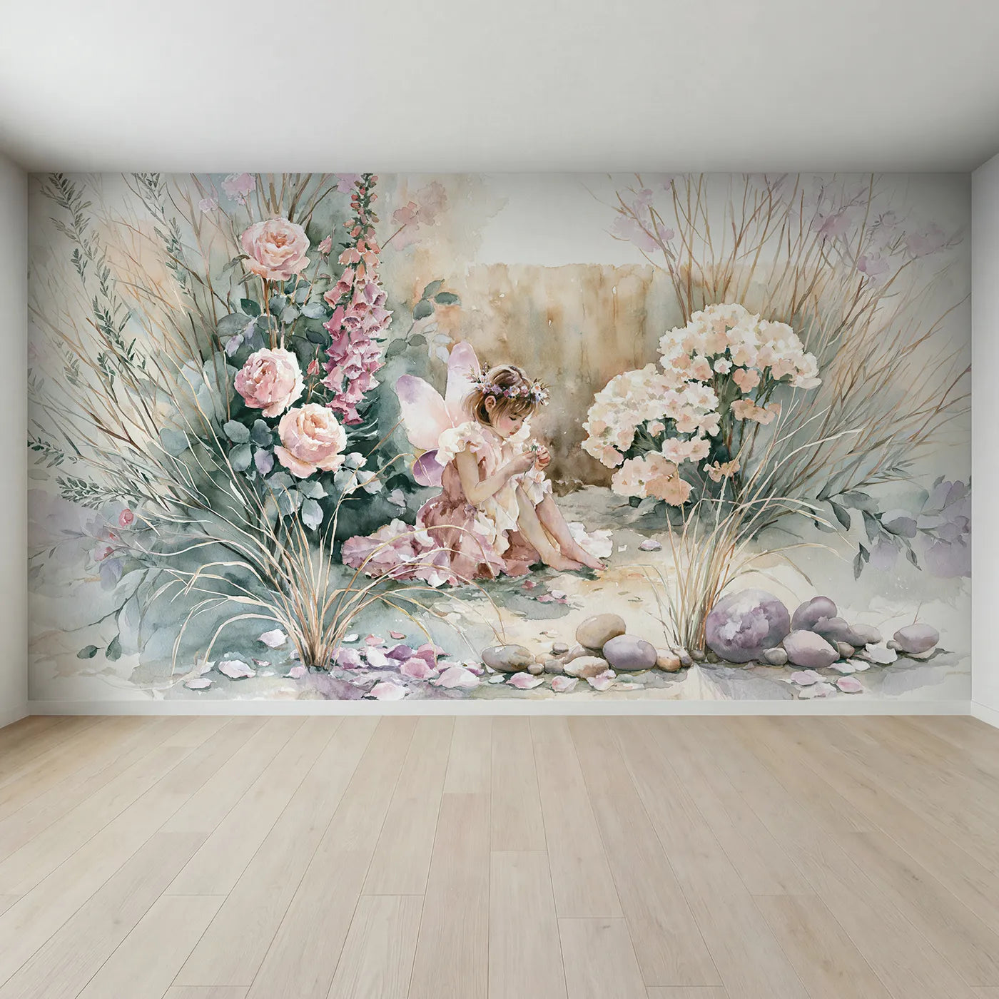 Full view of Fairy Flower Crown Wallpaper Mural by Whimsy Tots
