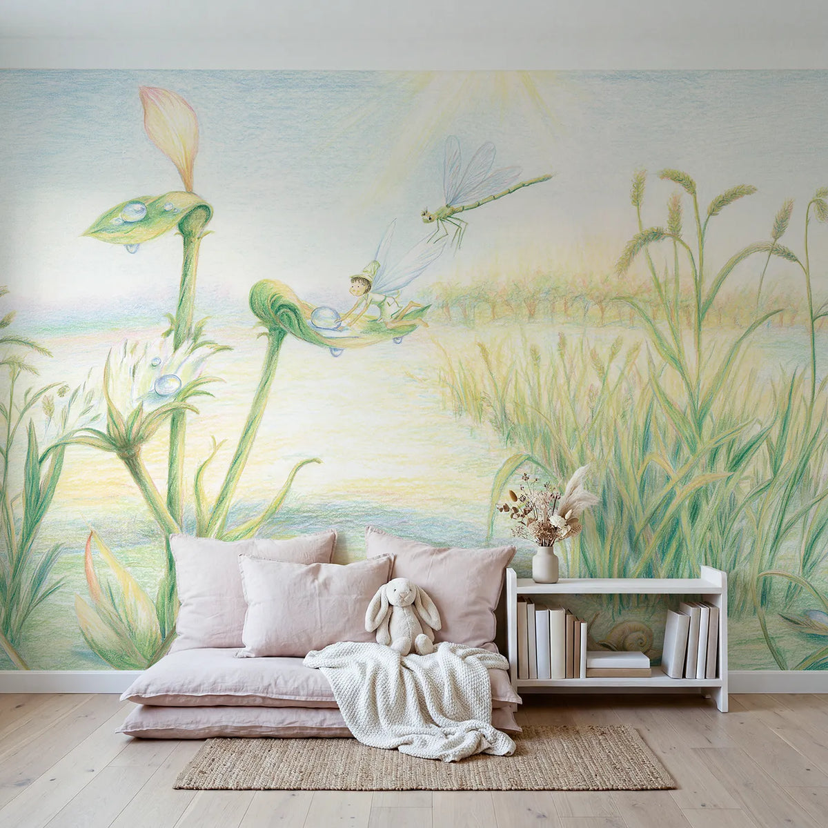 Fairy Dewdrop Post Wallpaper Mural in playroom setting by Whimsy Tots