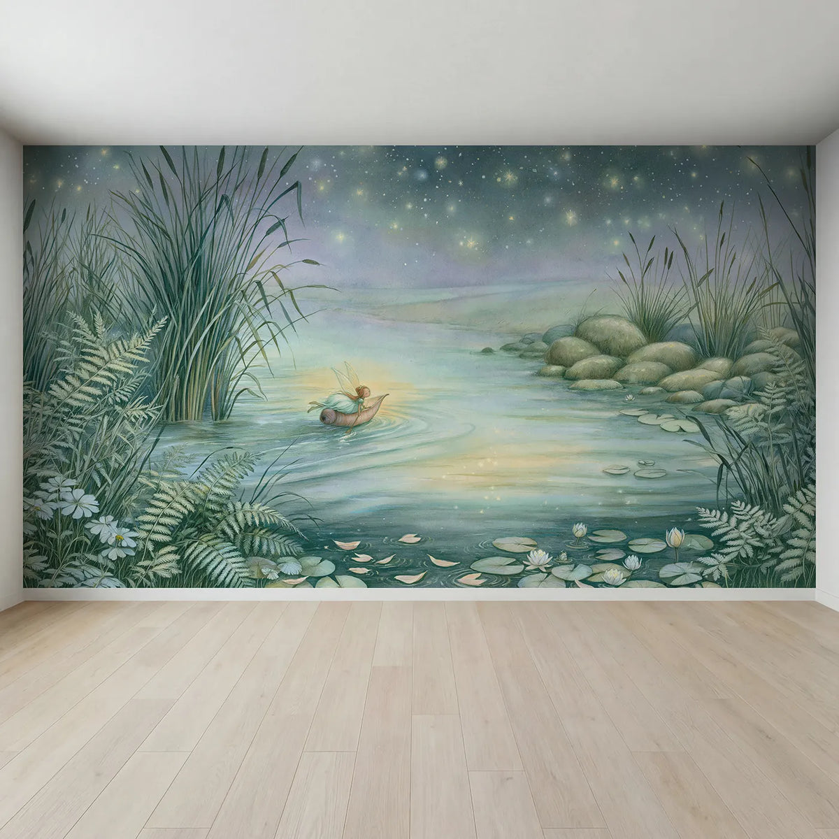 Full view of Fairy Dream Boat Wallpaper Mural by Whimsy Tots