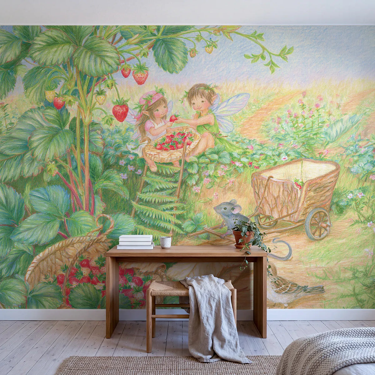 Fairy Berry Harvest Wallpaper Mural in playroom setting by Whimsy Tots