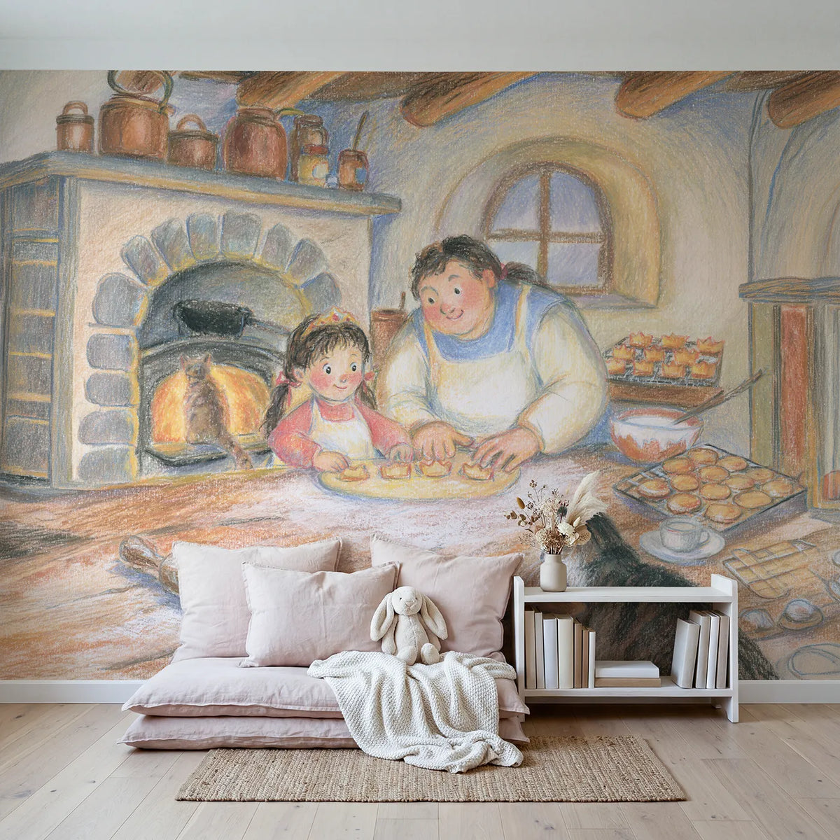 Royal Cookie Baking Wallpaper Mural in playroom setting by Whimsy Tots