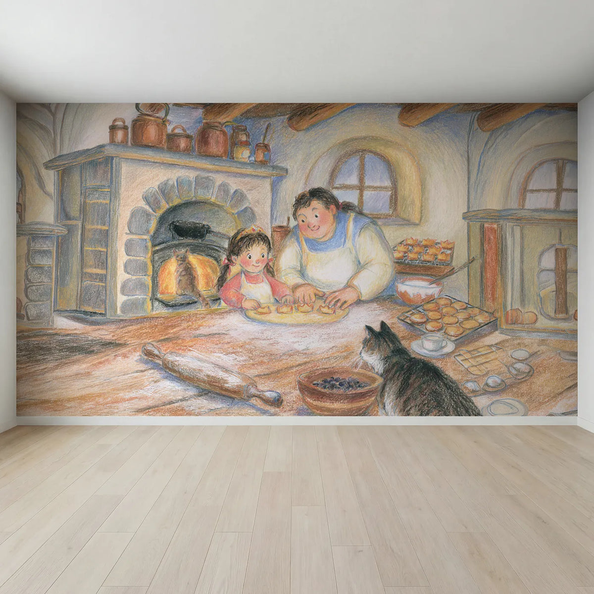 Full view of Royal Cookie Baking Wallpaper Mural by Whimsy Tots