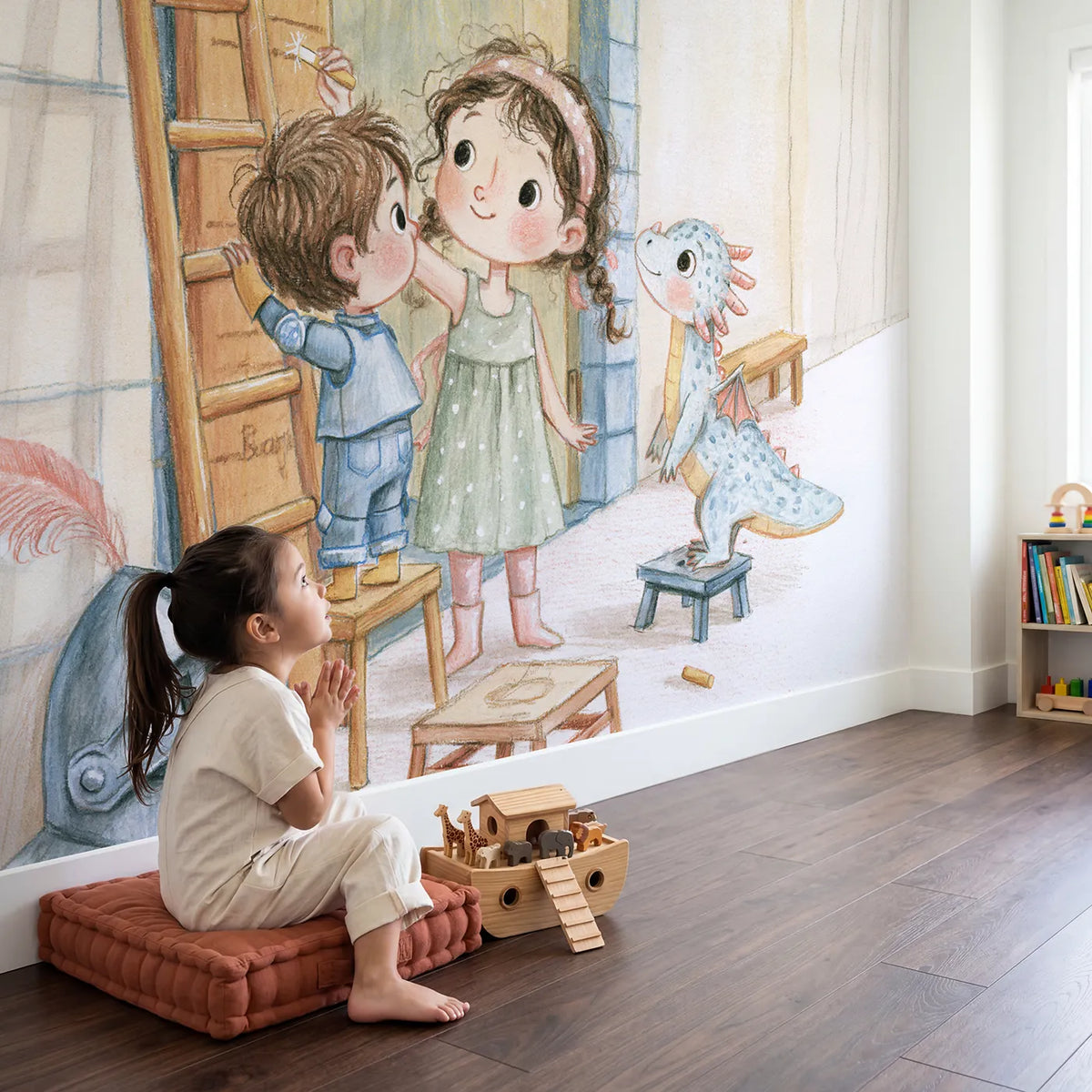 Child in nursery with Royal Height Chart Wallpaper Mural by Whimsy Tots