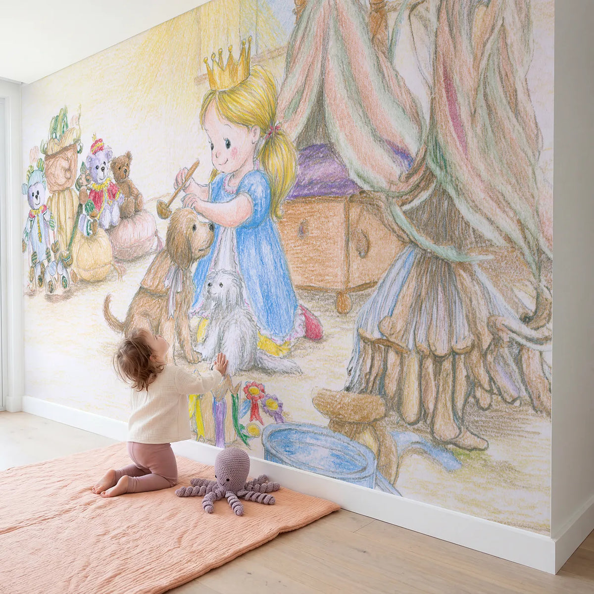 Child in nursery with Puppy Knighting Ceremony Wallpaper Mural by Whimsy Tots