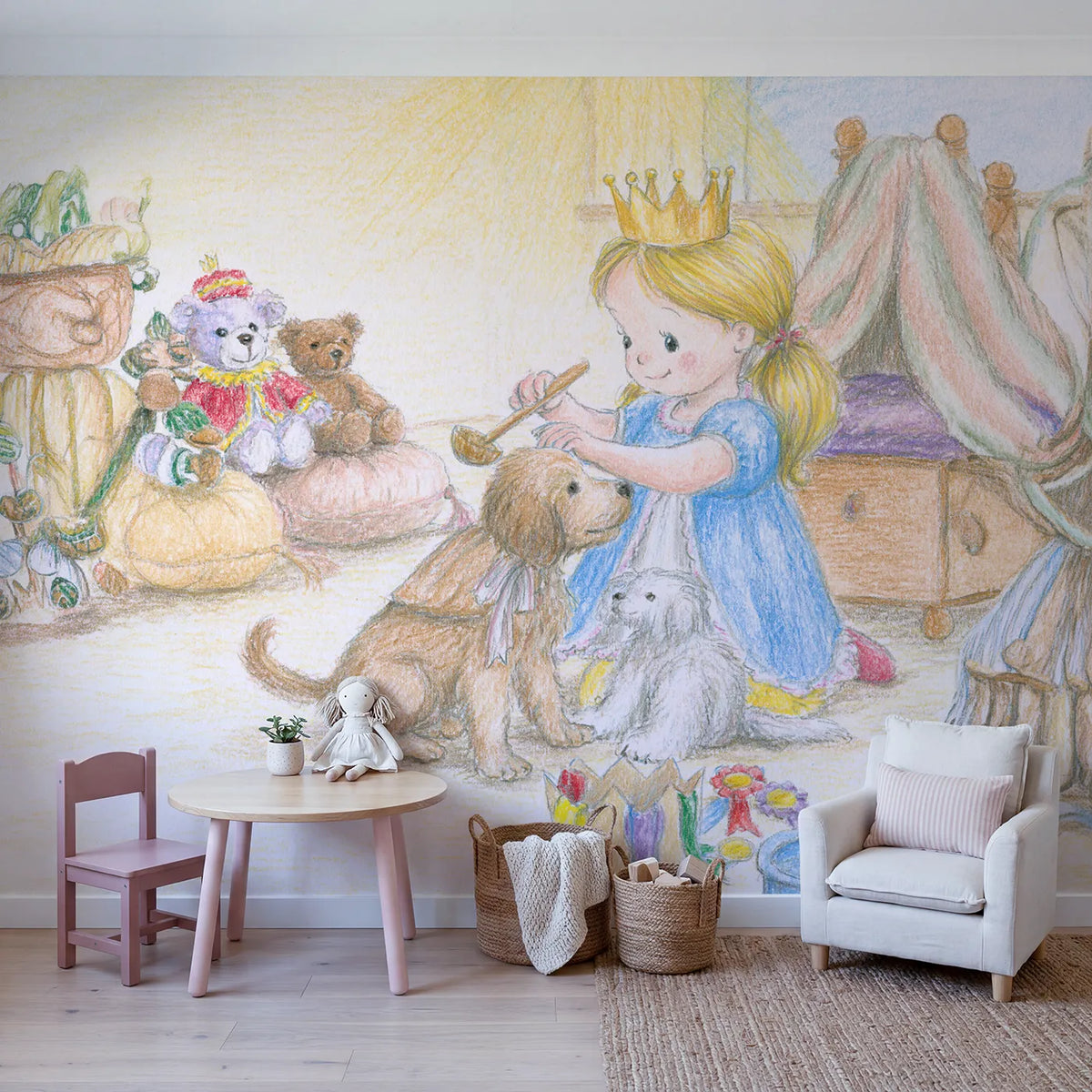 Puppy Knighting Ceremony Wallpaper Mural in playroom setting by Whimsy Tots
