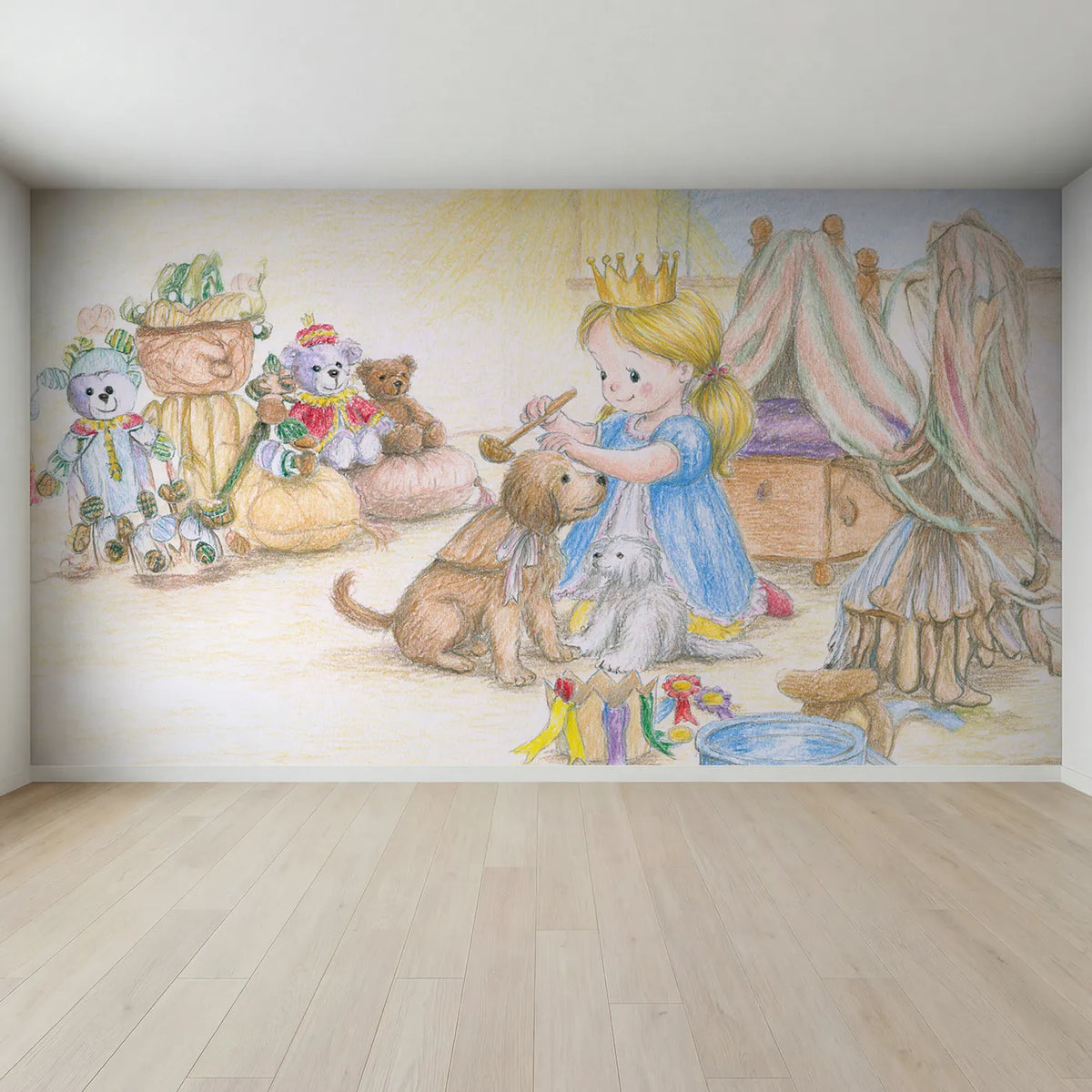Full view of Puppy Knighting Ceremony Wallpaper Mural by Whimsy Tots