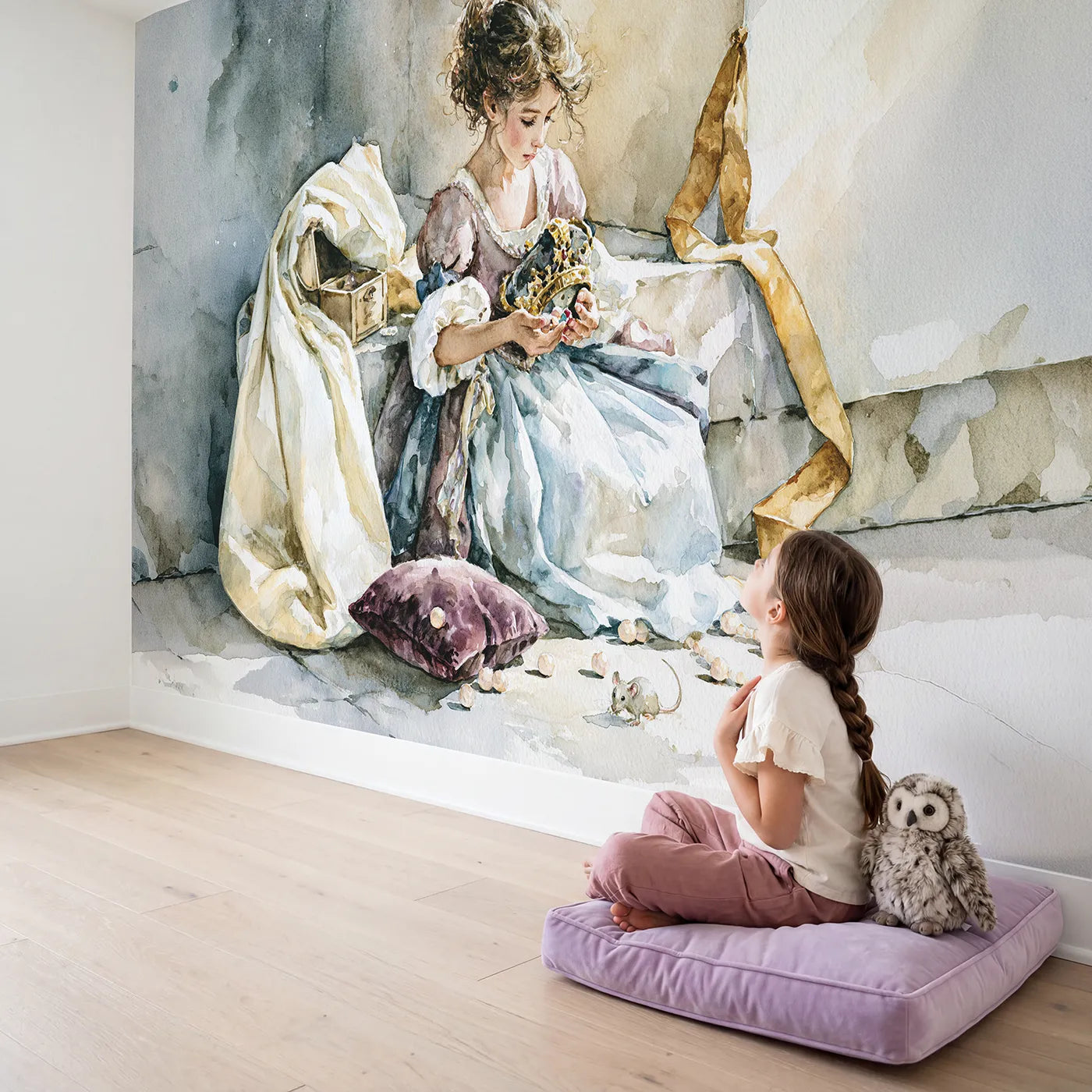 Child in nursery with Princess Crown Jewels Wallpaper Mural by Whimsy Tots
