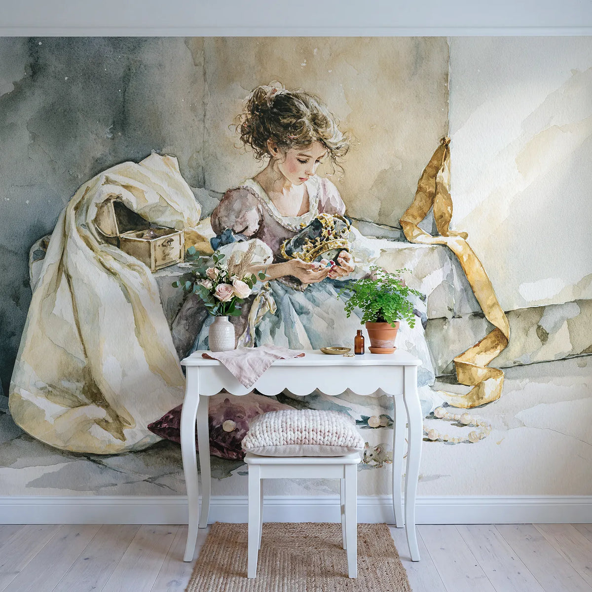 Princess Crown Jewels Wallpaper Mural in playroom setting by Whimsy Tots