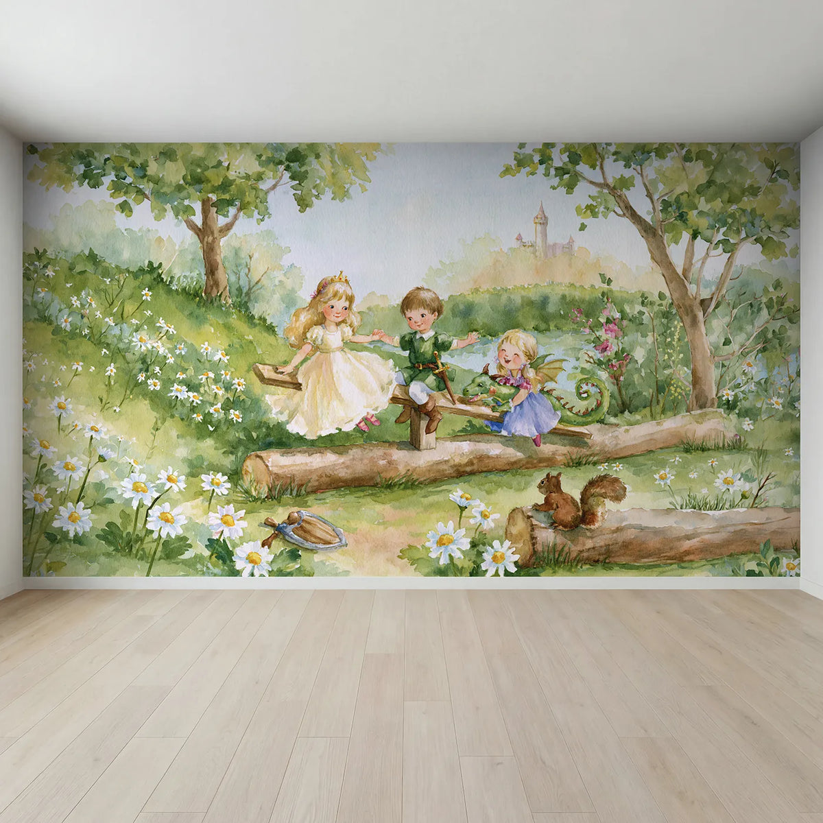 Full view of Dragon Seesaw Play Wallpaper Mural by Whimsy Tots