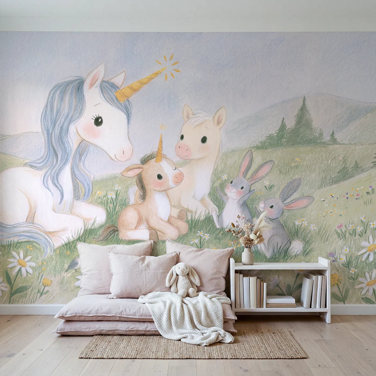 The First Sparkle Wallpaper Mural in playroom setting by Whimsy Tots