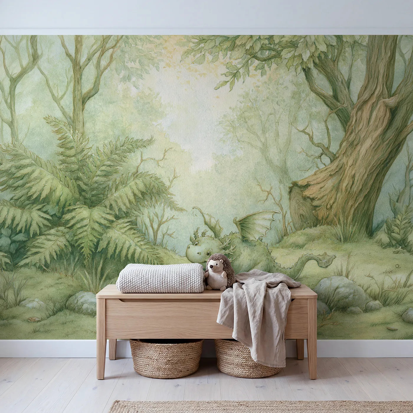 Cute Baby Dragon Wallpaper Mural in playroom setting by Whimsy Tots