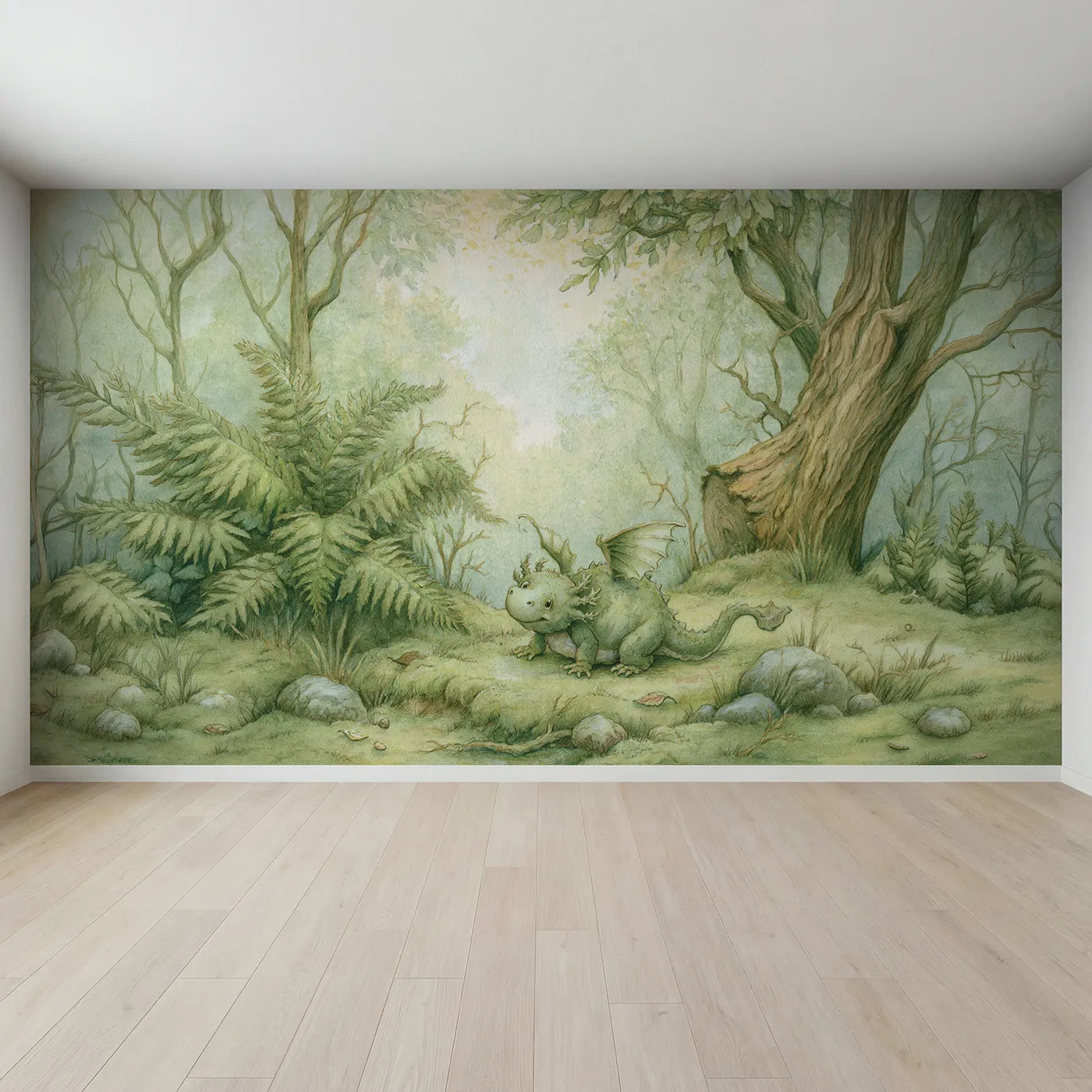 Full view of Cute Baby Dragon Wallpaper Mural by Whimsy Tots