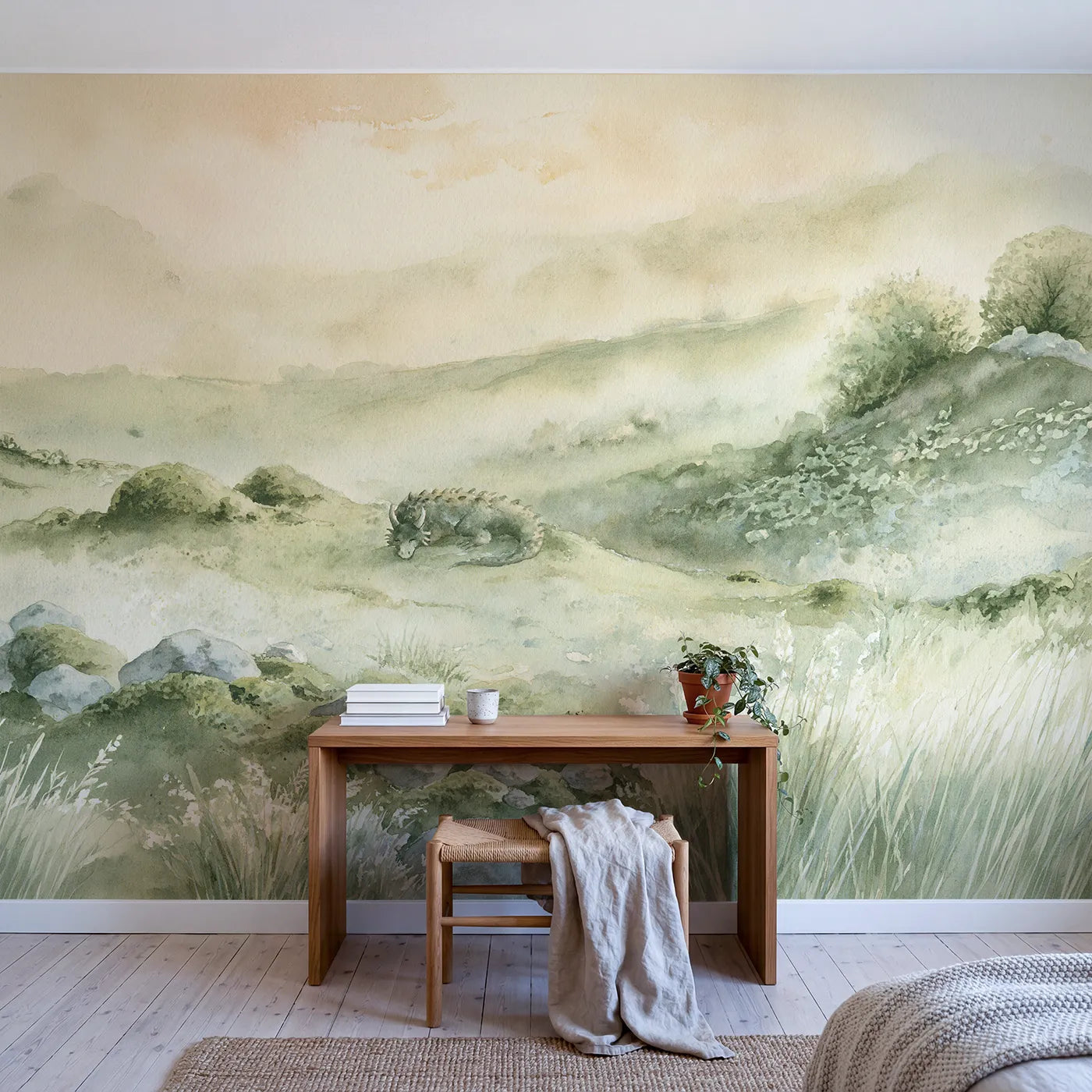 Misty Dragon Valley Wallpaper Mural in playroom setting by Whimsy Tots