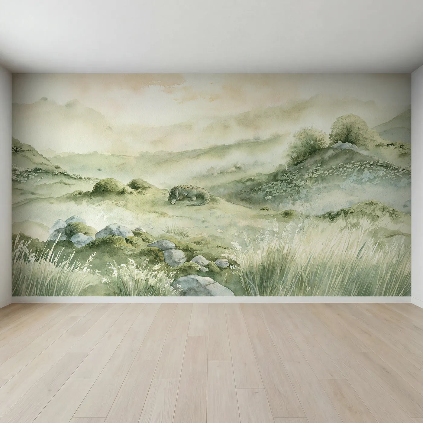 Full view of Misty Dragon Valley Wallpaper Mural by Whimsy Tots