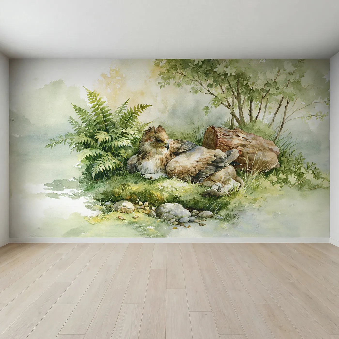 Full view of Gentle Griffin Rest Wallpaper Mural by Whimsy Tots