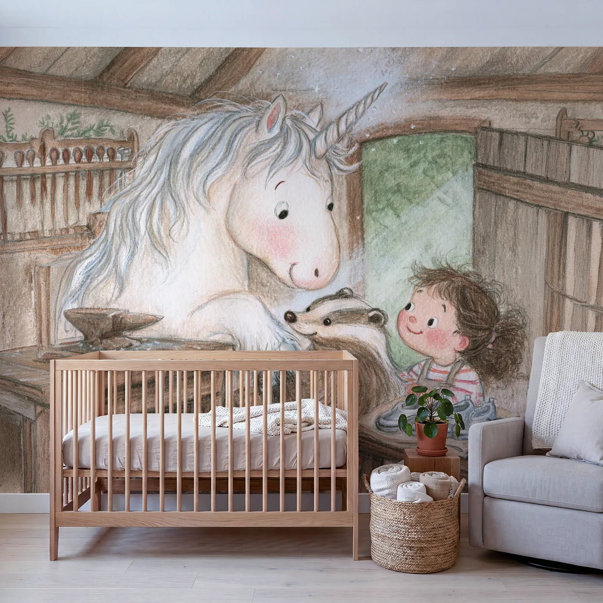 The Silver Shoe Fitting Wallpaper Mural in playroom setting by Whimsy Tots