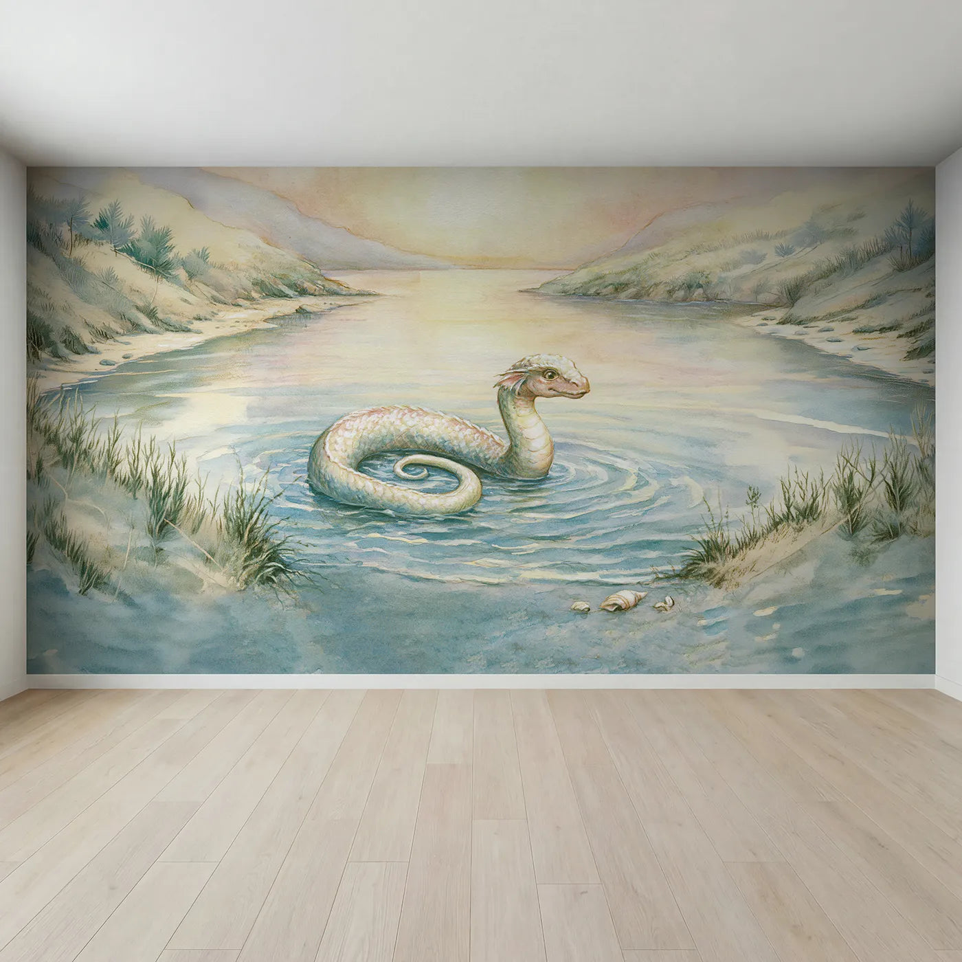 Full view of Friendly Sea Serpent Wallpaper Mural by Whimsy Tots