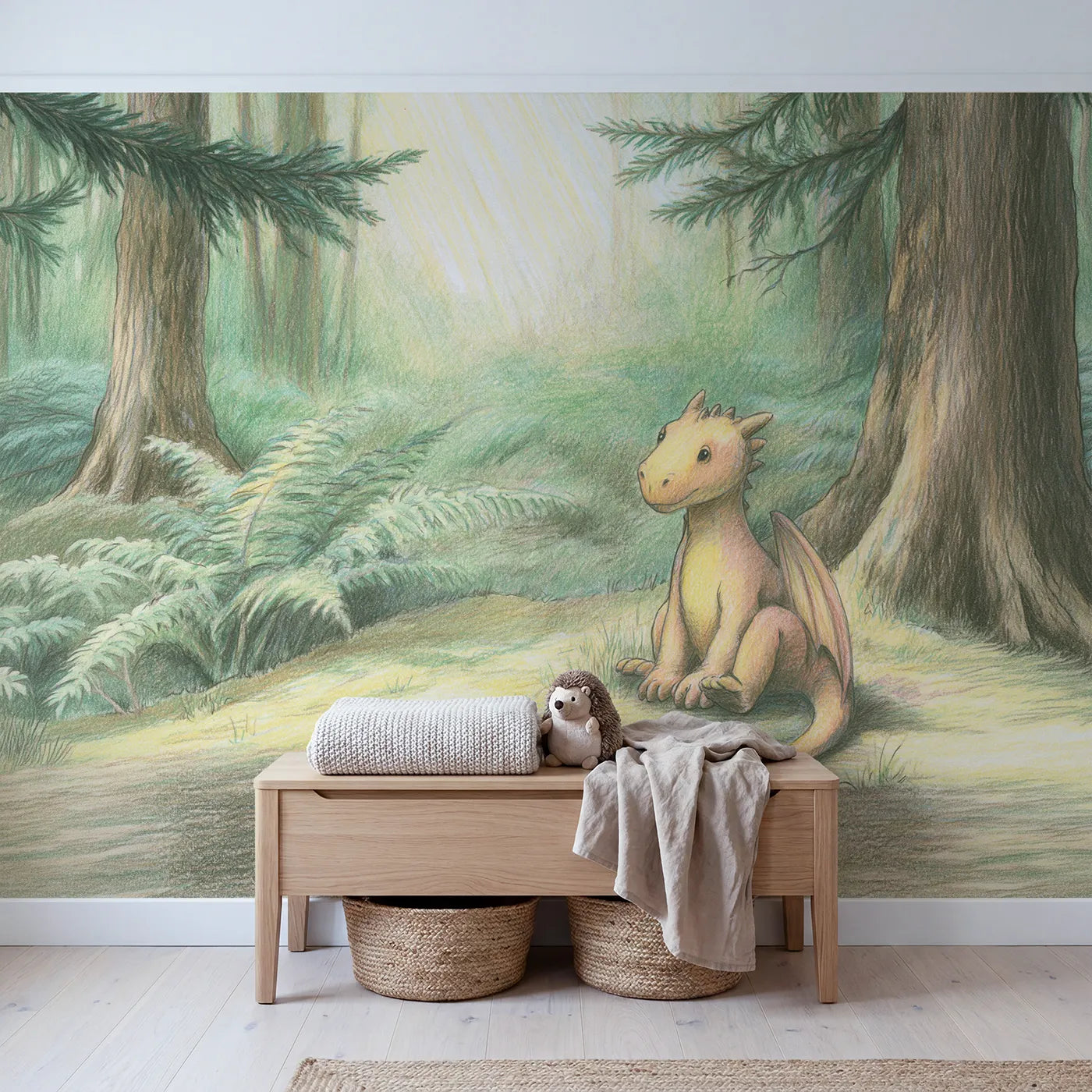 Little Baby Dragon Wallpaper Mural in playroom setting by Whimsy Tots