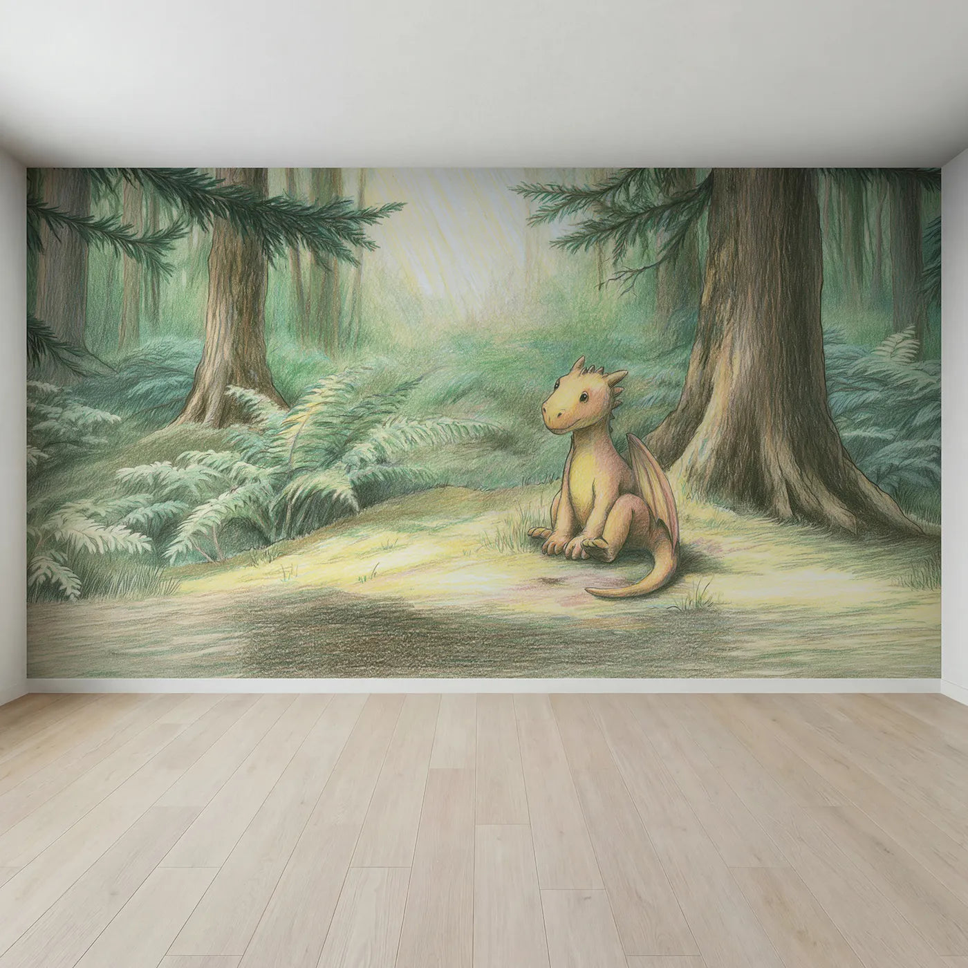 Full view of Little Baby Dragon Wallpaper Mural by Whimsy Tots