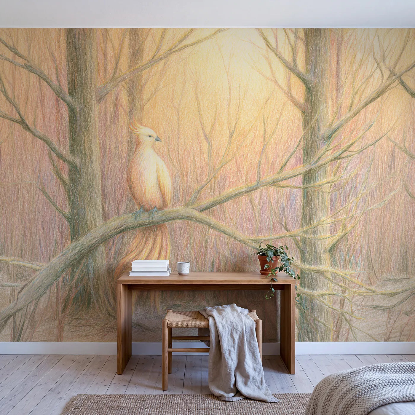 Soft Phoenix Friend Wallpaper Mural in playroom setting by Whimsy Tots